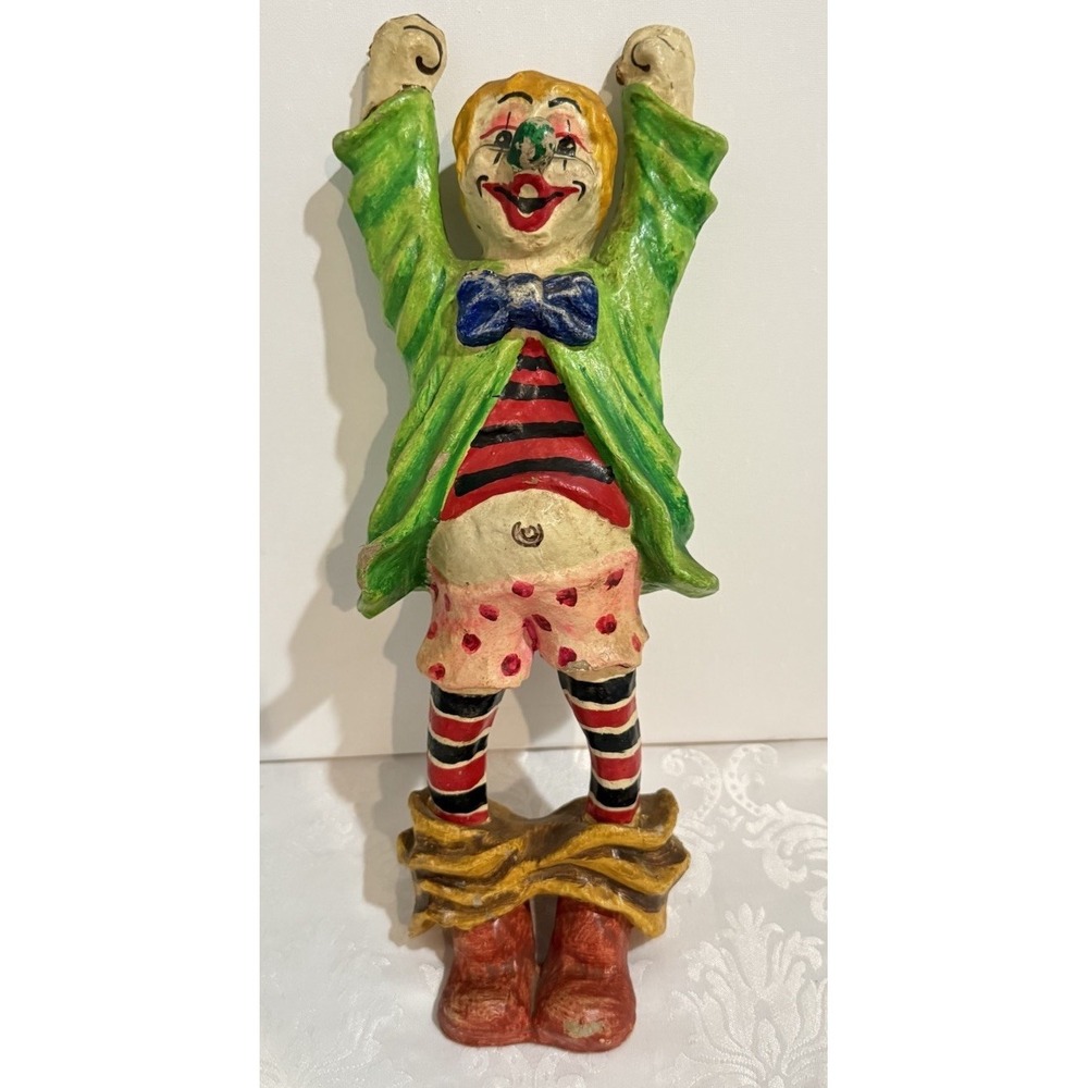 vintage paper mache circus clown figurine, hand-painted paper (Hands Tear) 16"